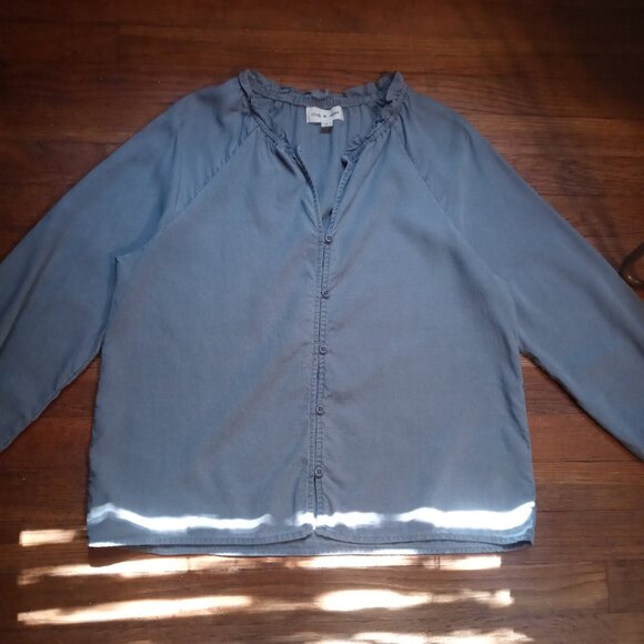 CLOTH & STONE 100% tencel raglan ruffle neck shirt (S) - Picture 4 of 12